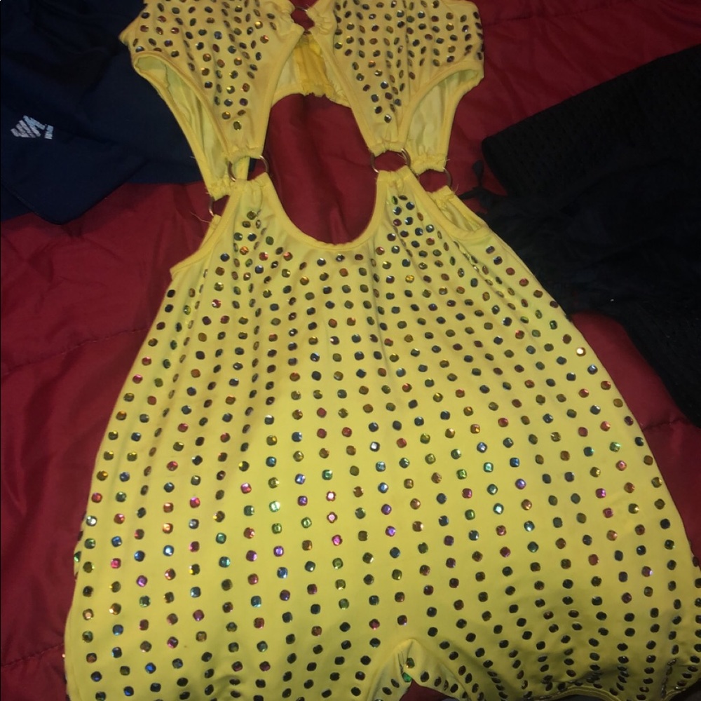 Poshbyv one piece yellow bedazzled